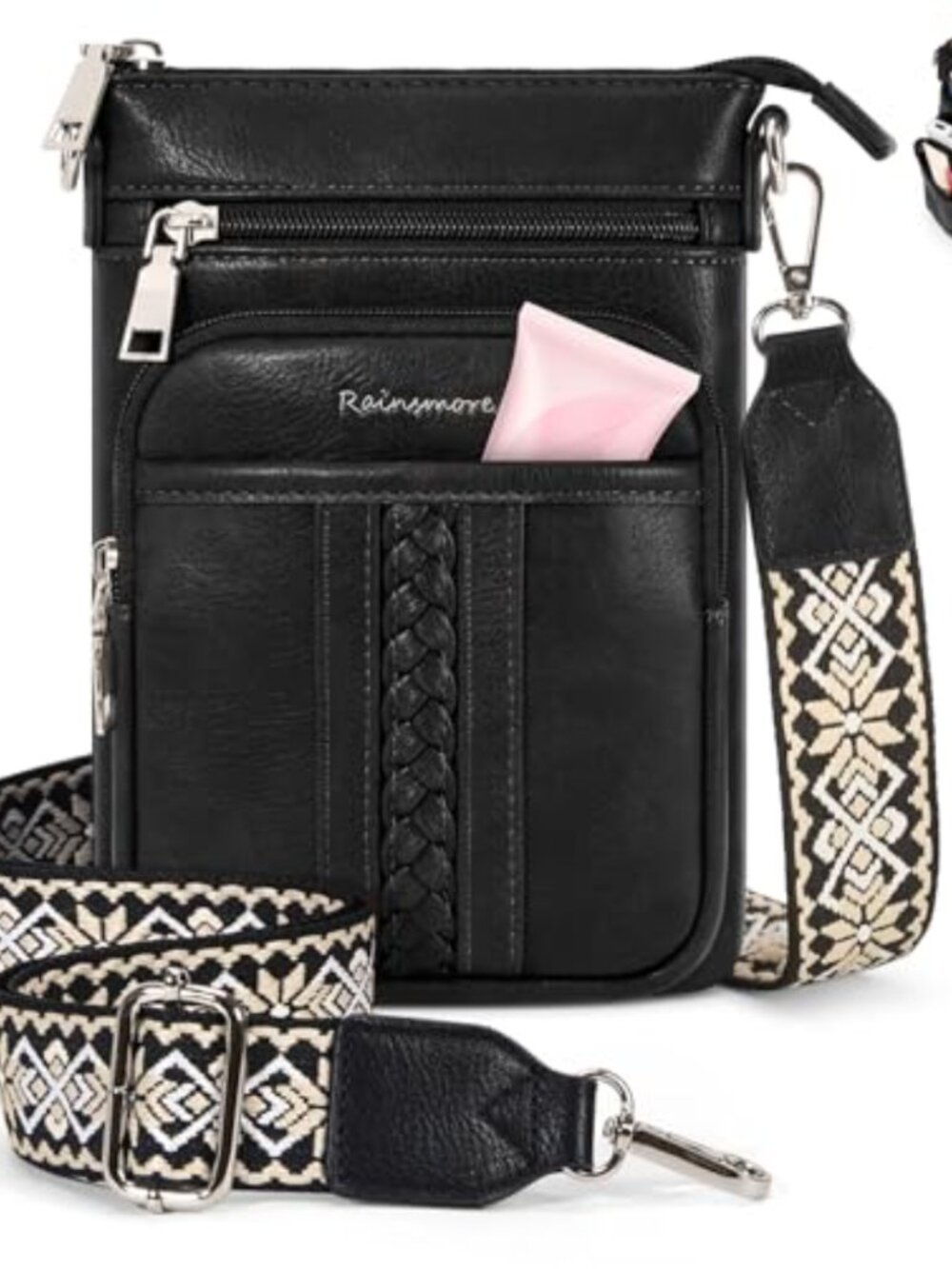 Faux Leather Crossbody Bag Small Multi Pocket Purse with Card Slots
